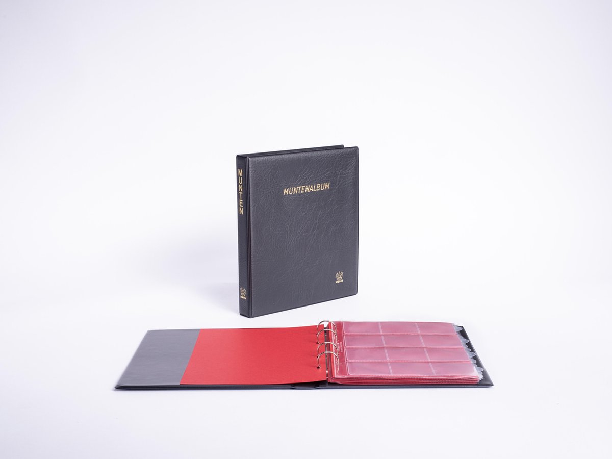   POPULAIR Classic - Zwart Muntenalbum met goudopdruk – incl. 5 muntbladen en rode schutbladen