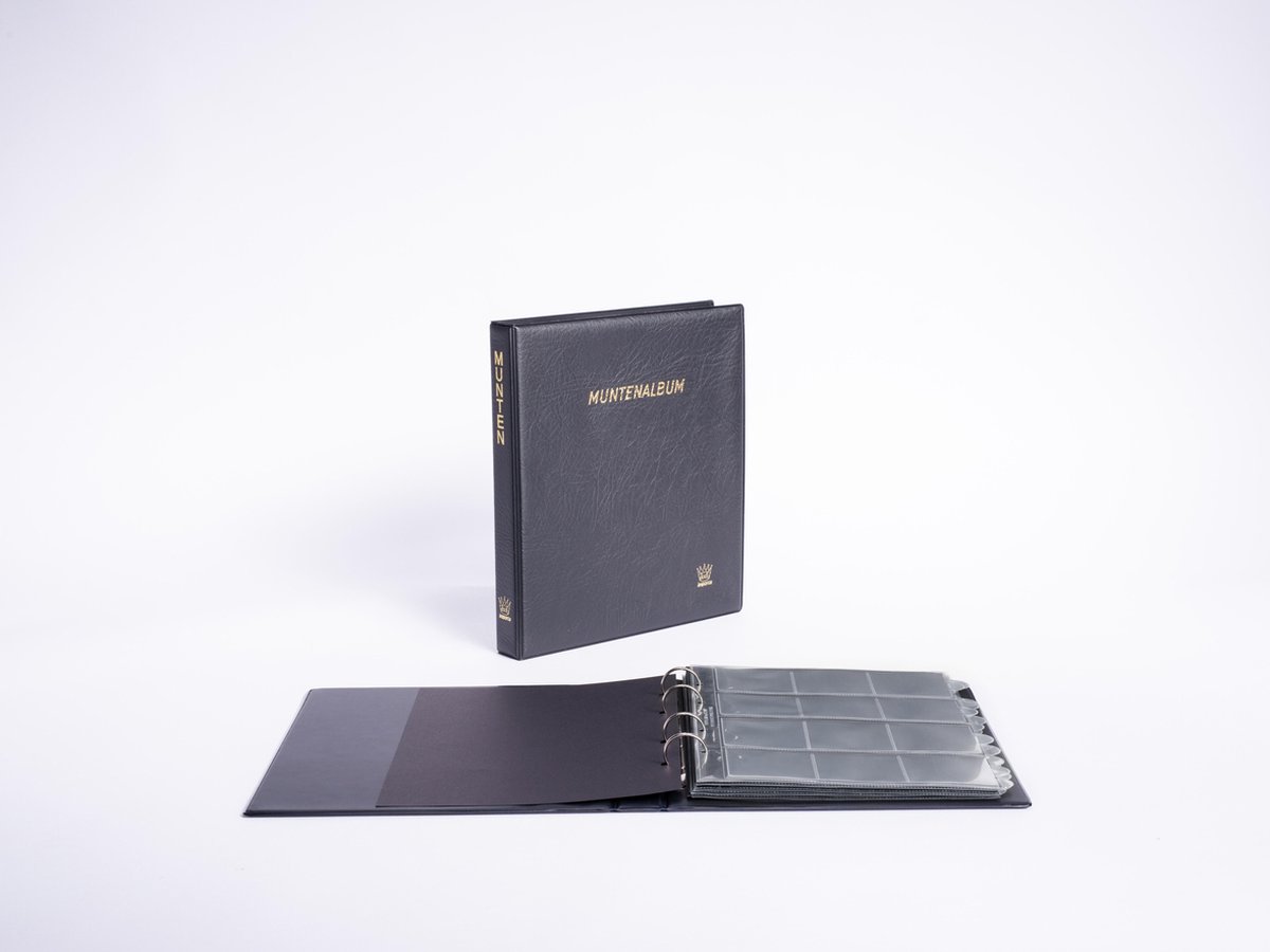   POPULAIR Classic - Zwart Muntenalbum met goudopdruk – incl. 5 muntbladen en zwarte schutbladen