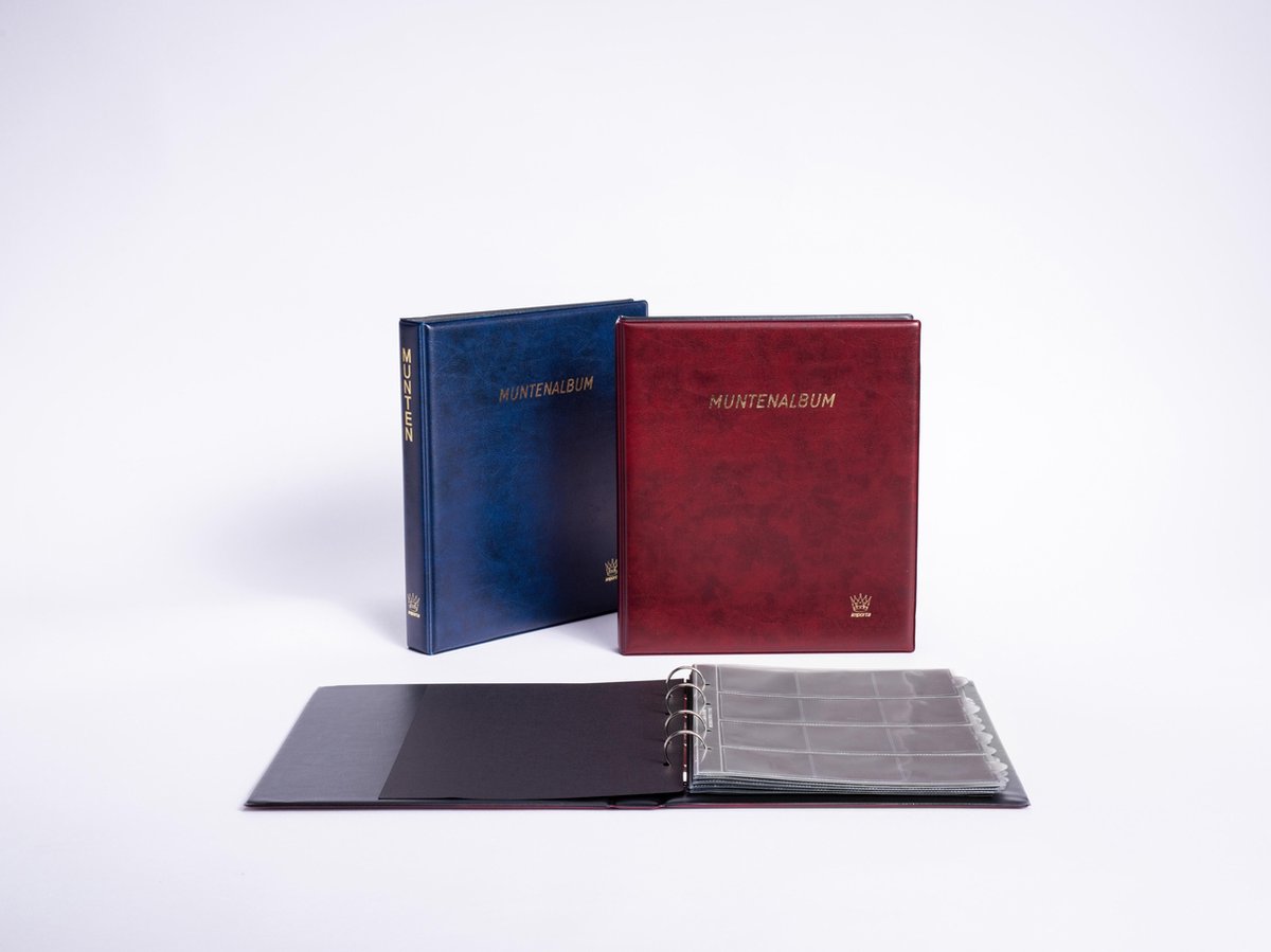   POPULAIR de Luxe - Blauw - Gewatteerd Muntenalbum, met goudopdruk, incl. 5 muntbladen en zwarte schutbladen