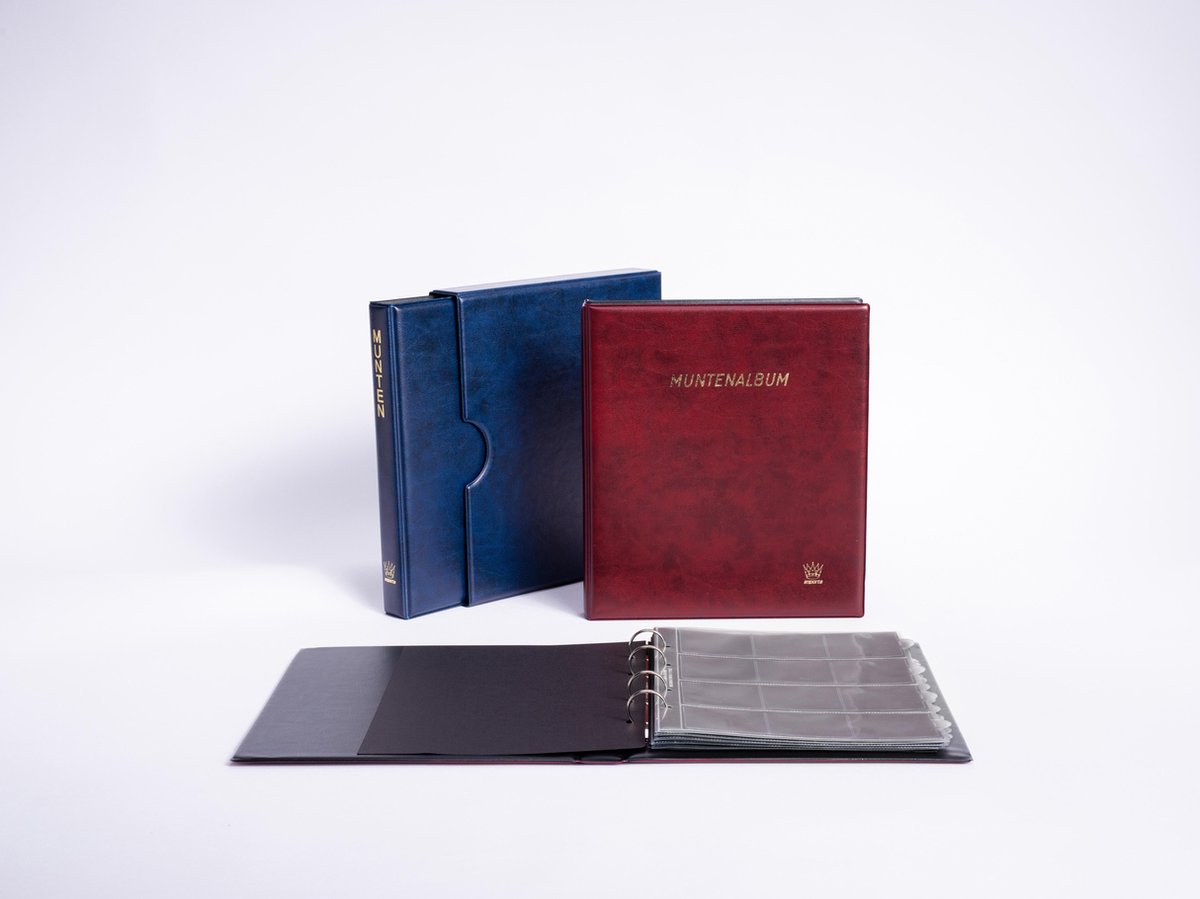   POPULAIR de Luxe - Blauw - Gewatteerd Muntenalbum incl. Cassette, met goudopdruk, incl. 5 muntbladen en zwarte schutbladen