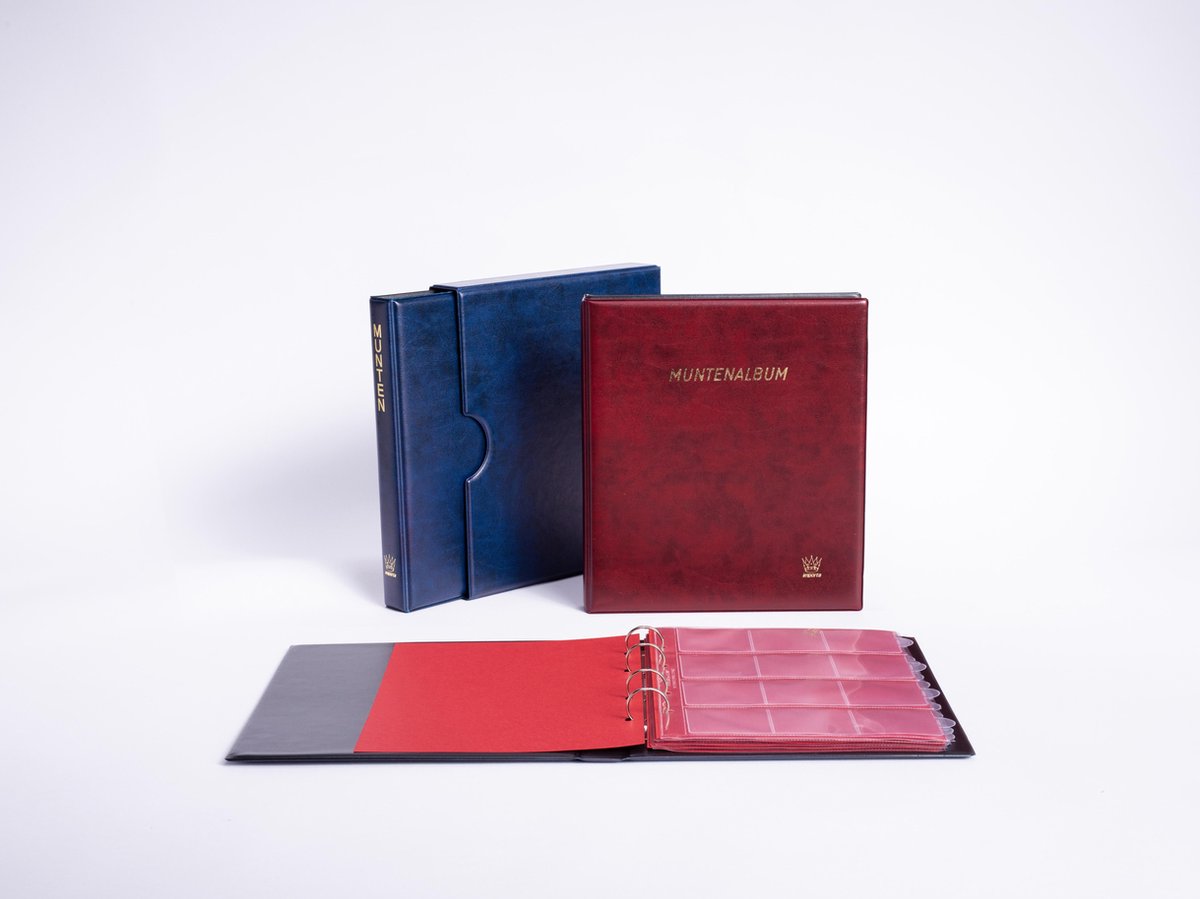   POPULAIR de Luxe - Rood - Gewatteerd Muntenalbum incl. Cassette, met goudopdruk, incl. 5 muntbladen en rode schutbladen