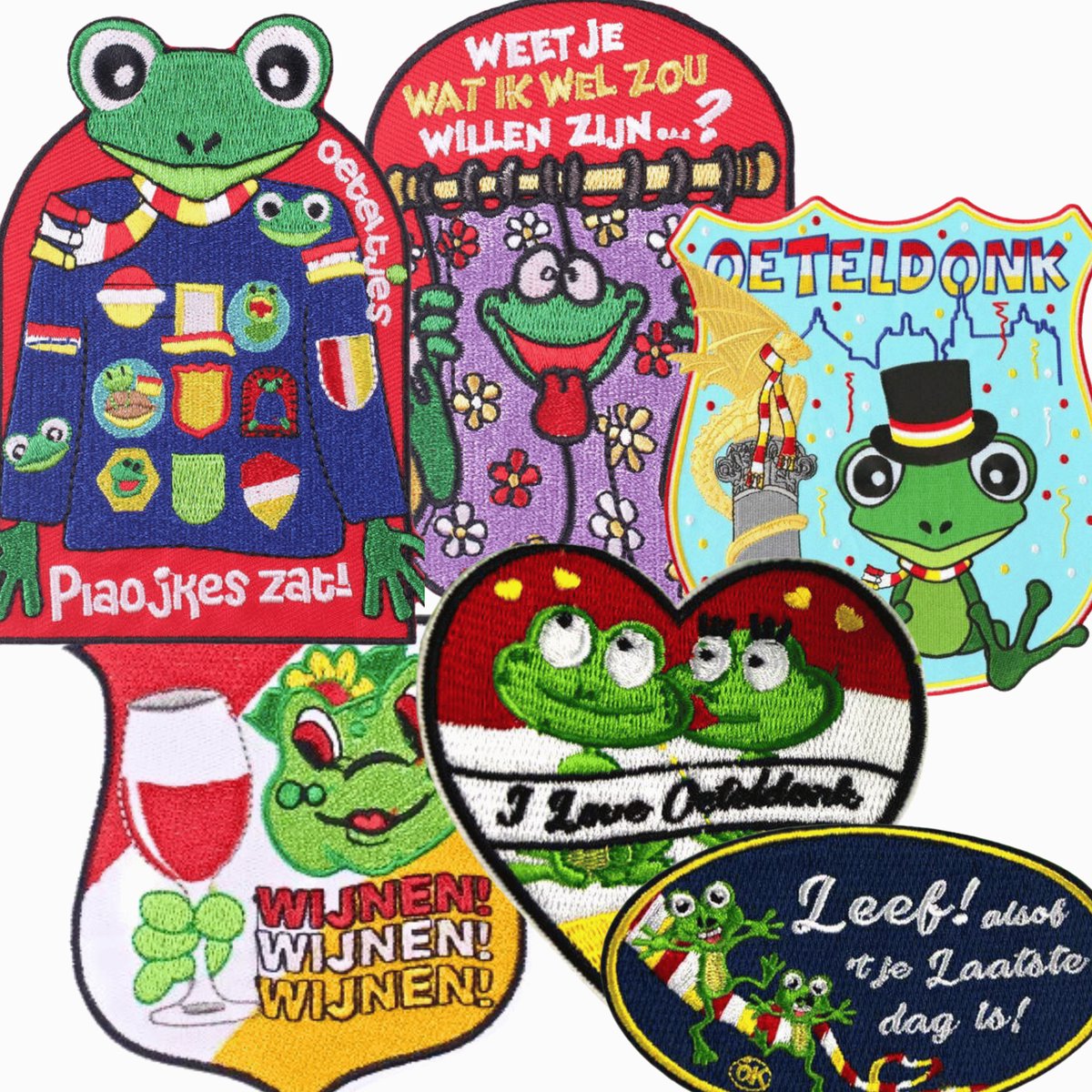 Oeteldonkse Emblemen SET van 6 – Oeteldonk emblemen – Den Bosch Carnaval - Carnavalskleding – Carnavalsjassen – Carnavalsemblemen Oeteldonkstijl – Embleem Set – Strijkemblemen - Voordeelpakket