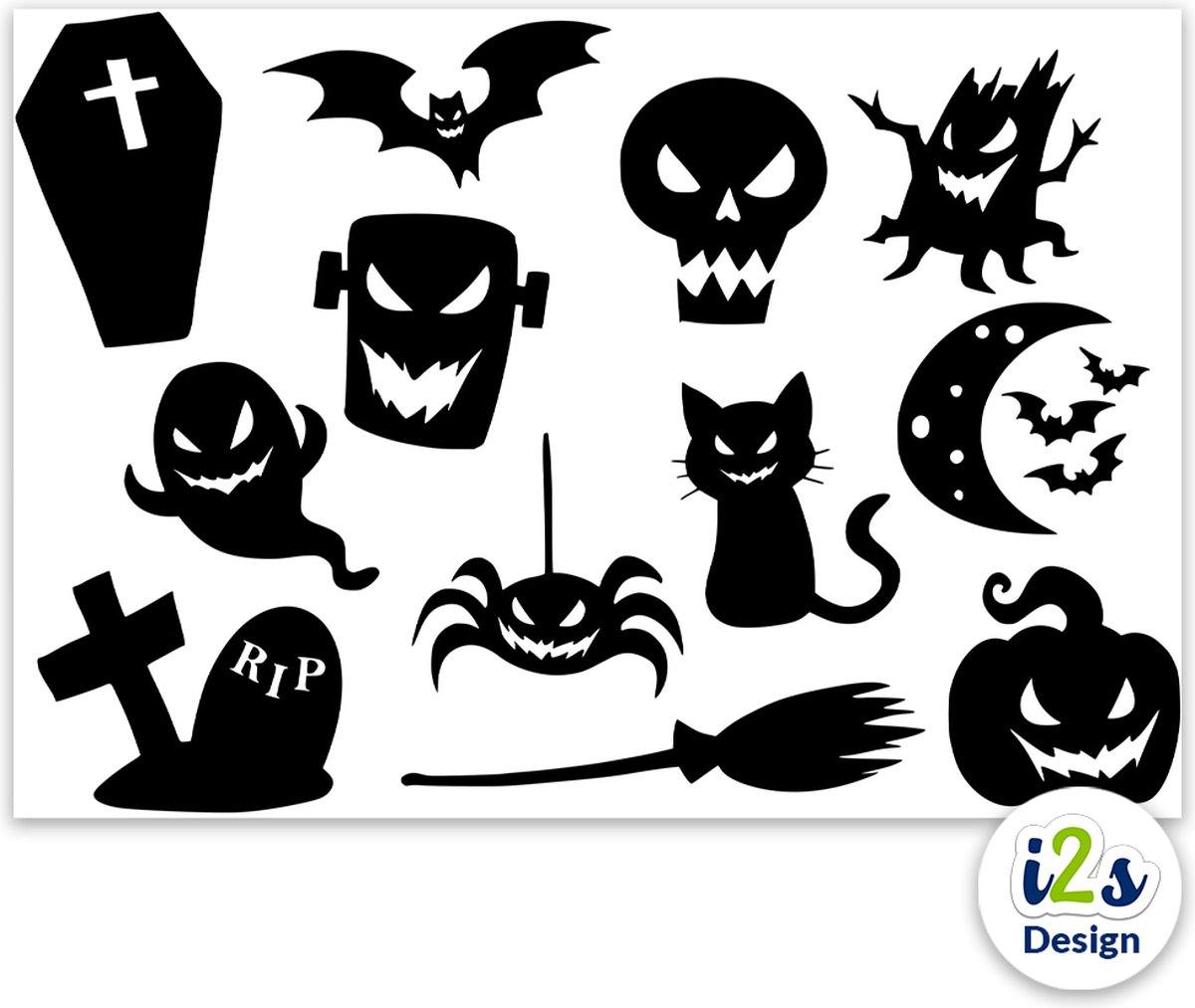 Herbruikbare raamsticker Halloween - Statische raamstickers Halloween - Raamdecoratie - Wit - A4