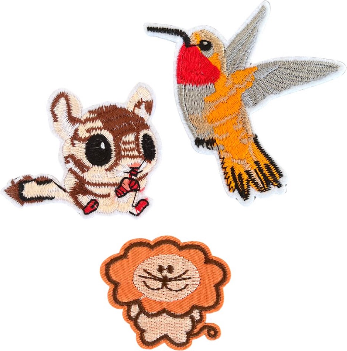 Eekhoorn - leeuw - vogel - strijkembleem - applicatie - iron on - carnaval - oranje - bruin 5 cm