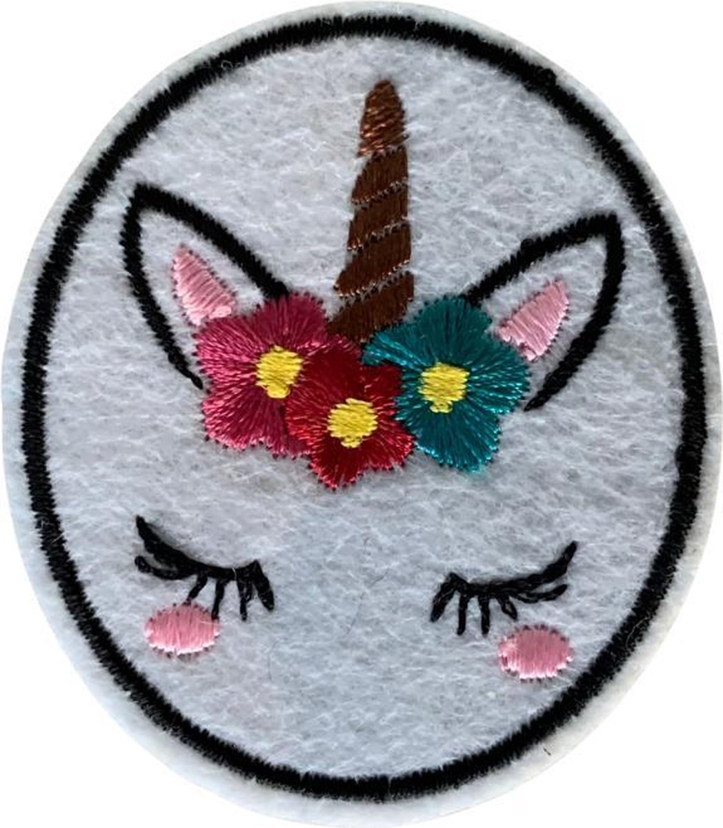 Unicorn wit strijk embleem - patch - patches - stof & strijk applicatie