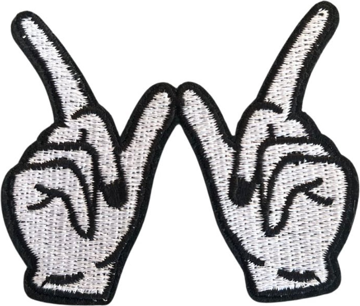 Vinger - peace - westside - strijkapplicatie - iron on - Strijk Embleem Patch / Grijs - zwart - carnaval