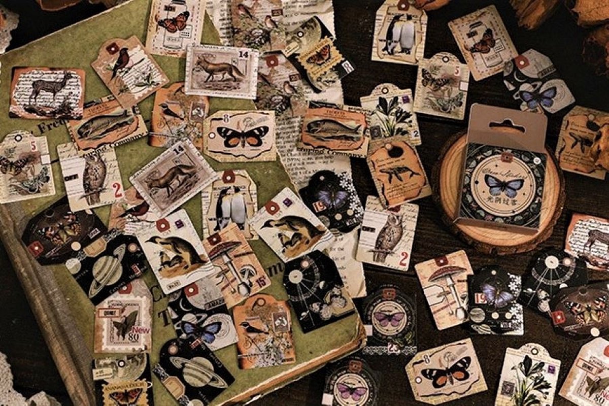 Bulletjournal stickers - Vintage Labels Flora & Fauna - 46 stuks - Washi - Vlinders - Labels - Scrapbooking