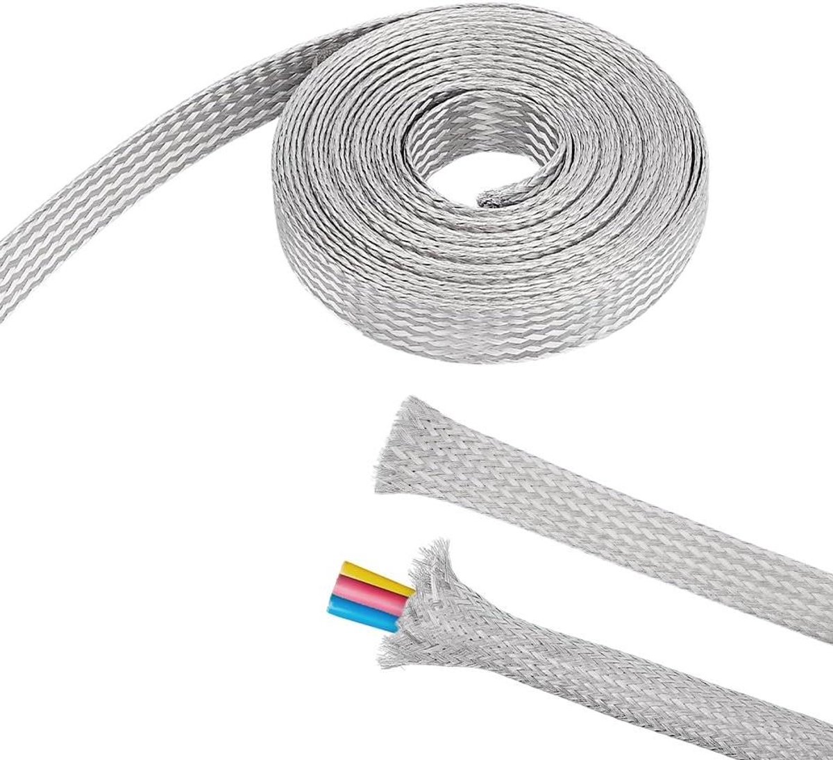 Inovra - 1.5cm Roestvrijstalen Vlechtomhulsel 13.12 Voet Kabel Draad Afschermingsmouw Grondriemen Bescherming Metaalgaas Flexibele Uitzetbare Lint Platte Draad voor Bescherming