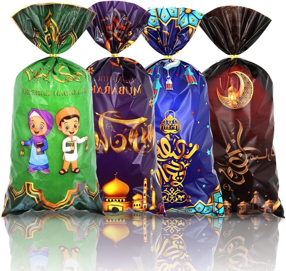 Inovra - 100 stuks Eid Mubarak Goodie Bags met Moslim Thema voor Ramadan Feest Decoraties