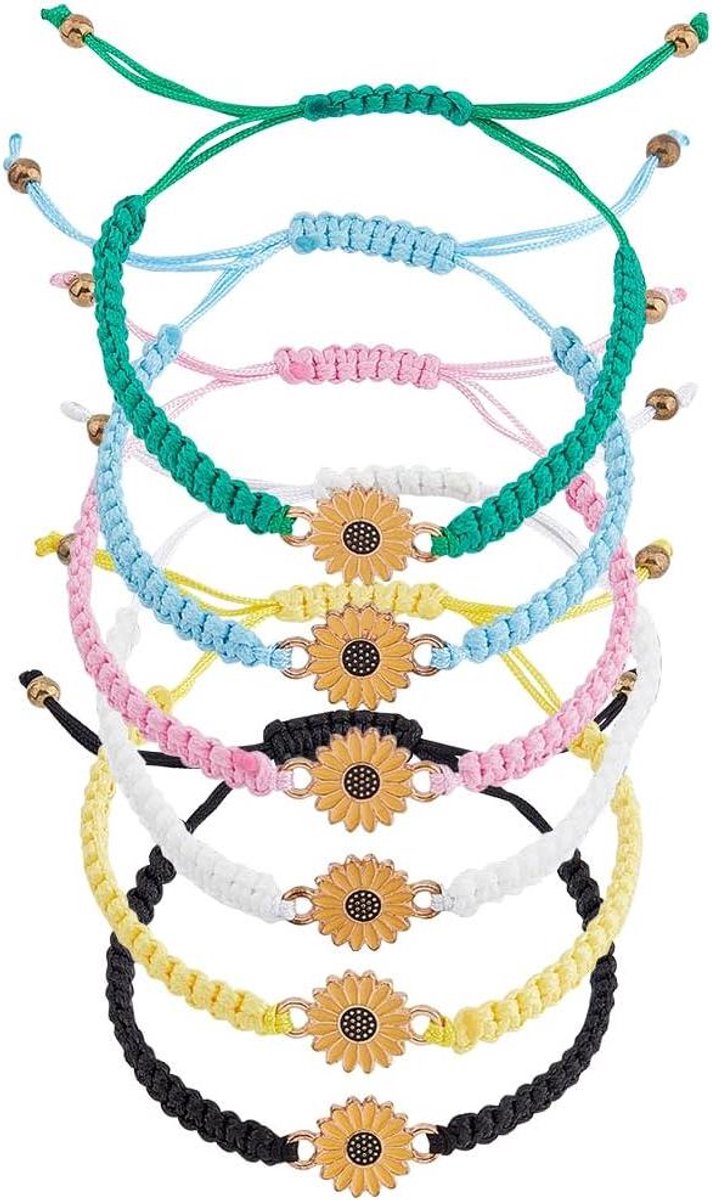 Inovra - 6-delige Zonnebloem Armbanden Set - Handgemaakte Vriendschapsarmbanden voor Vrouwen en Vrienden - Verstelbare Boho Gerbera Armbanden met Kralen - Trendy Sieraden
