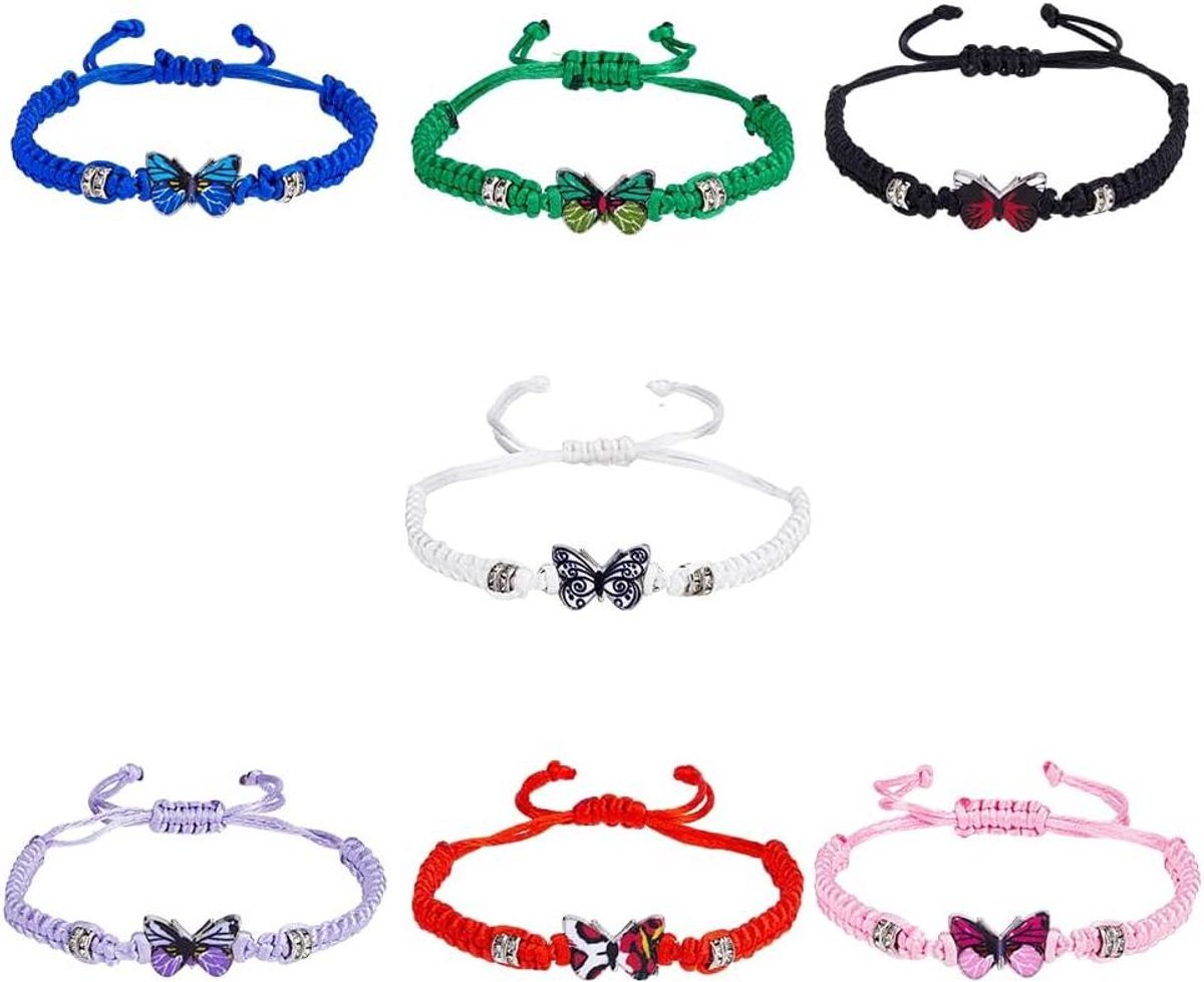 Inovra - 7-delige Vlinderarmband - Verstelbaar - Kleurrijk - Handgeweven - Boheemse Armbanden - Roestvrij Staal