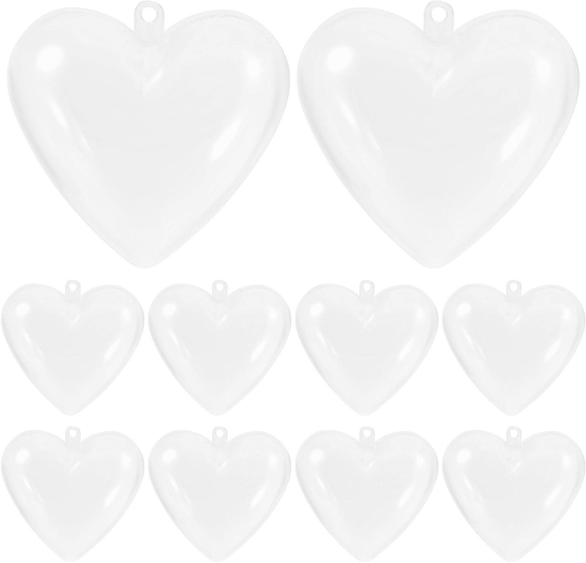 Inovra - Acrylvormen voor decoratieve harthanger - 10 stuks - 6 cm - Vulbaar en deelbaar - Bruiloft en Valentijnsdag - Knutselbal met ophangoogje - Transparant