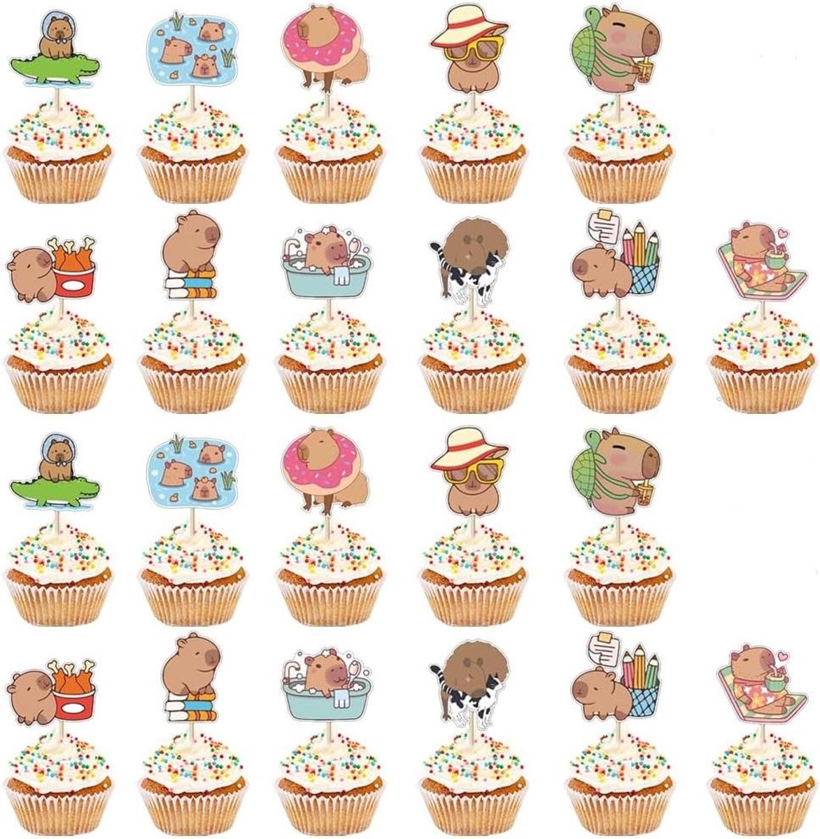 Inovra - Cupcake en Taarttoppers - 24 stuks in Veelkleurig Design - Geschikt voor Verjaardag en Babyshowervieringen