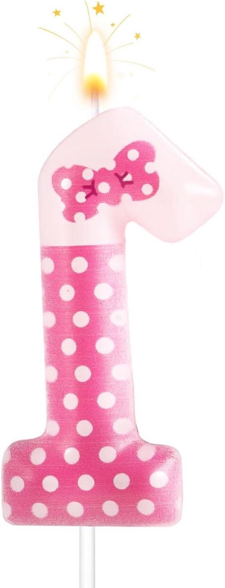 Inovra - Feestelijke Roze Verjaardagskaarsjes Nummer 1 met Strikje - Verjaardagsdecoratie voor Taart Topper - Feestartikelen voor Jubileum, Bruiloft en Verloving