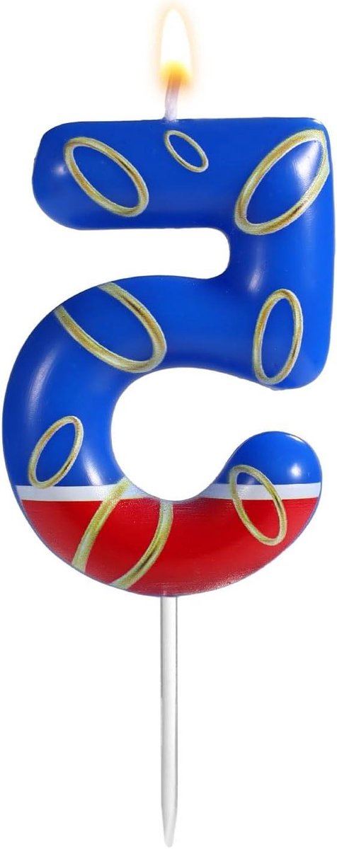 Inovra - Feestkaars met blauw en gouden ringontwerp - Verjaardagskaars met nummer 5 voor jongens en meisjesfeestjes.