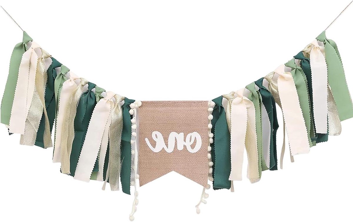 Inovra - Groene Stoffen Verjaardagsslinger - 2m Linten - Jongens Meisjes Feestdecoratie - 1e Verjaardag Wild One Thema - Foto Rekwisieten . - Slinger