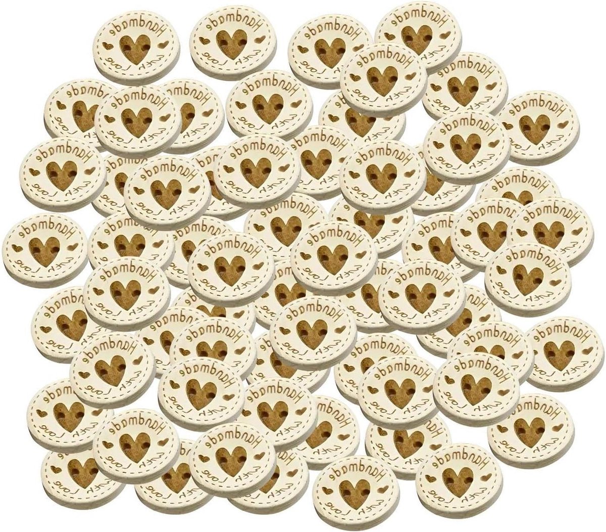 Inovra - Houten knoopjes met hartjesprint - 100 stuks - 15mm - Knutsel knoopjes met dubbele ogen - Brei knoopjes - Handgemaakte houten knoopjes - DIY knutselmaterialen