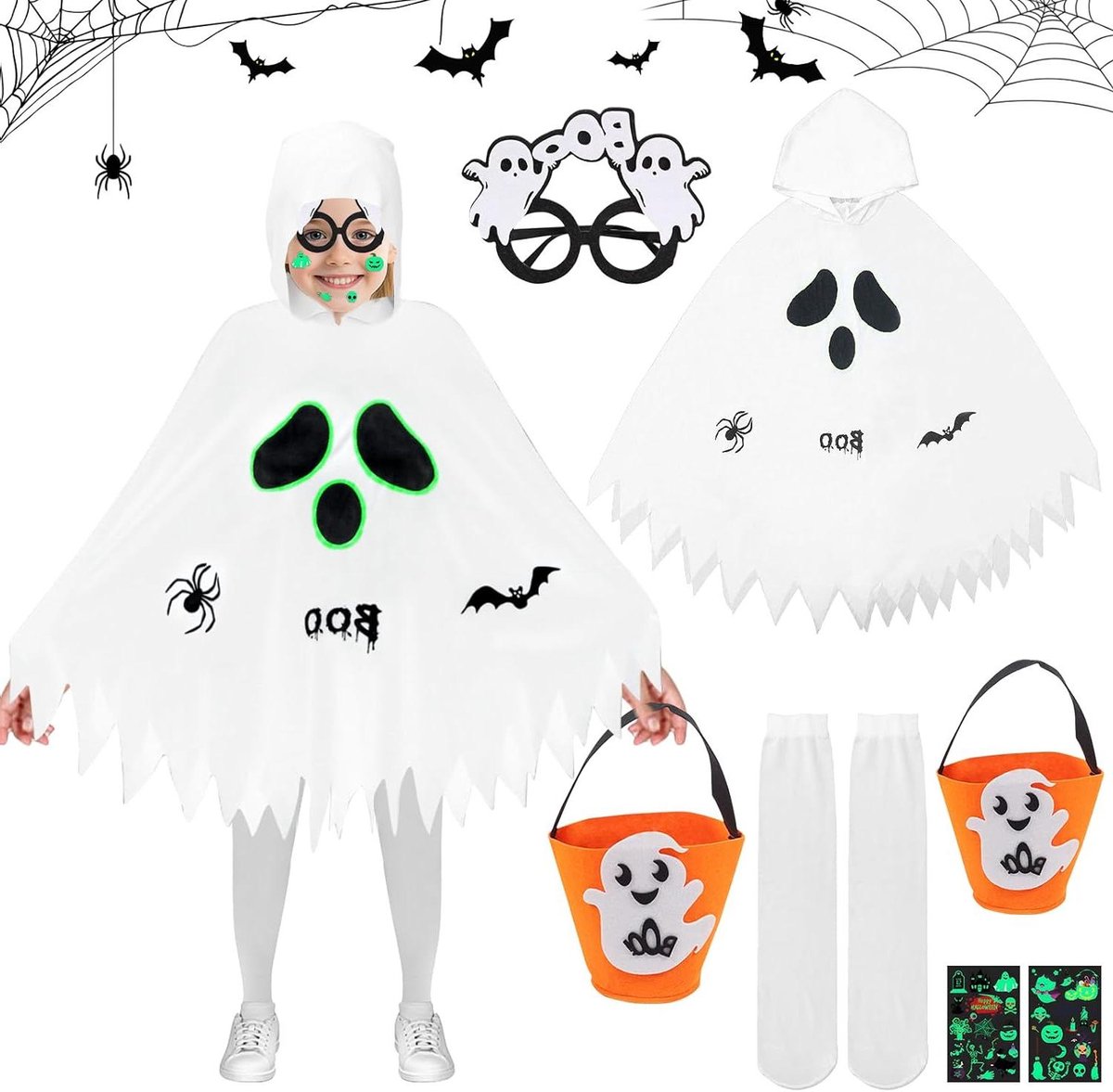 Inovra - Kinderen Halloweenkostuum - Spook - Carnavalskostuum - Cape - Jongens en Meisjes - Party - Cosplay - Themafeest