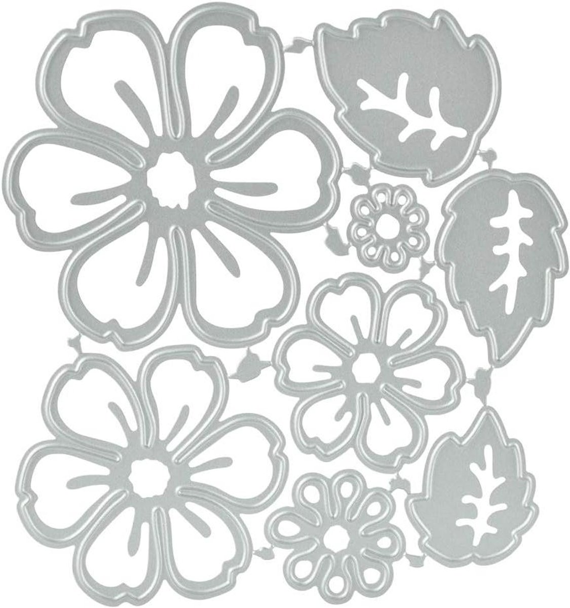 Inovra - Metalen stansvormen bloemen - Set van 8 stuks zilveren snijsjablonen voor scrapbooking en decoratie