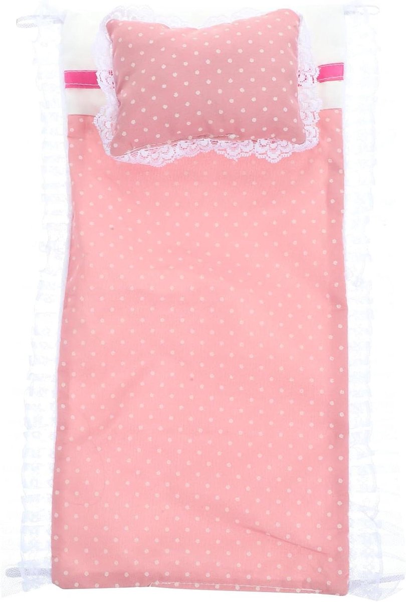   - Mini-beddengoedset voor poppen, roze katoen, 32 x 21 cm, inclusief laken en kussens. Geschikt voor poppenhuis en slaapkamerdecoratie.