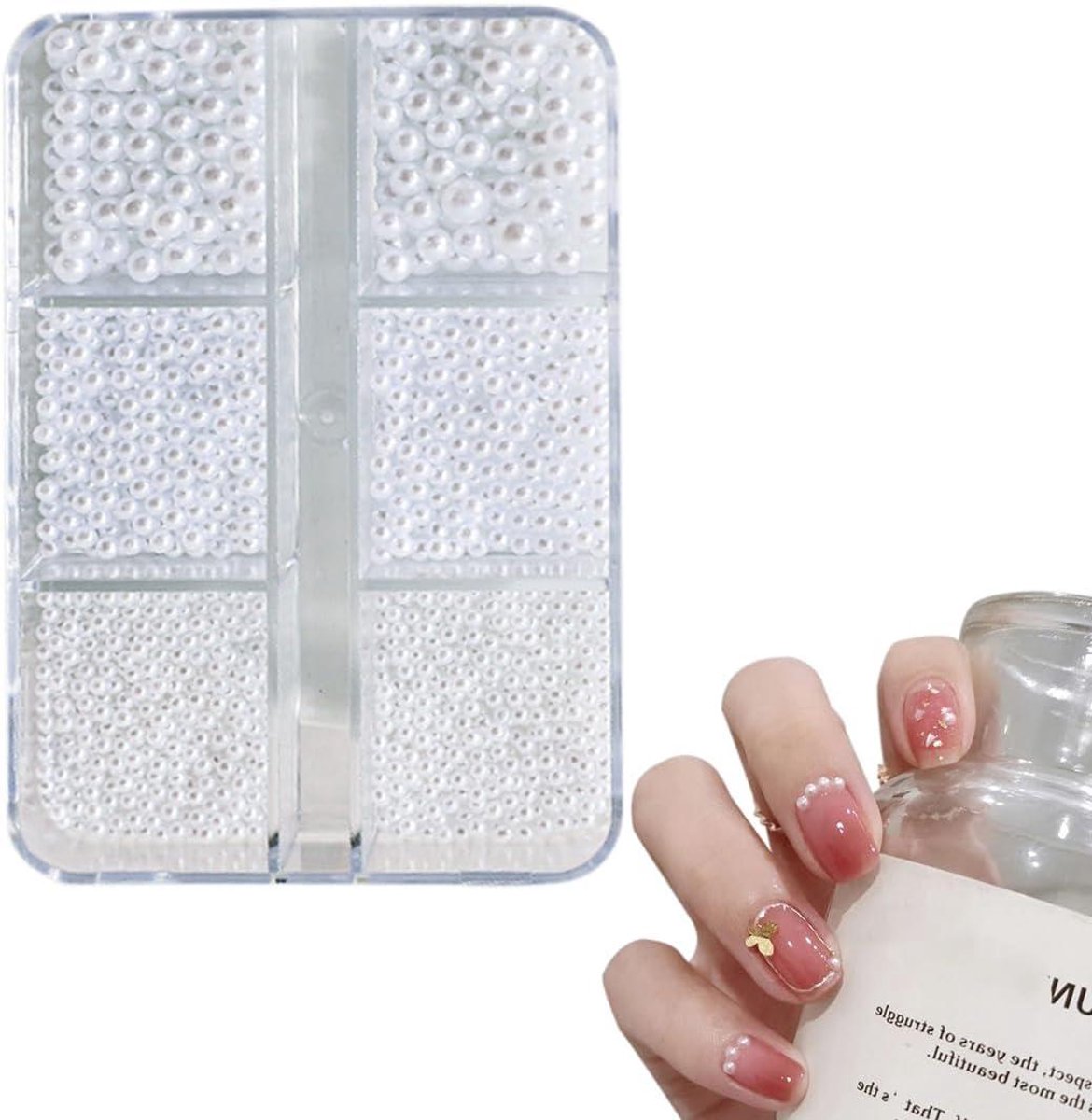   - Nageldecoraties voor vrouwen - Nail art strass-steentjes, witte kralen en caviaar kralen - Acryl nageldecoraties - Halfronde parelballen - 1 doos . - Hobbybedel