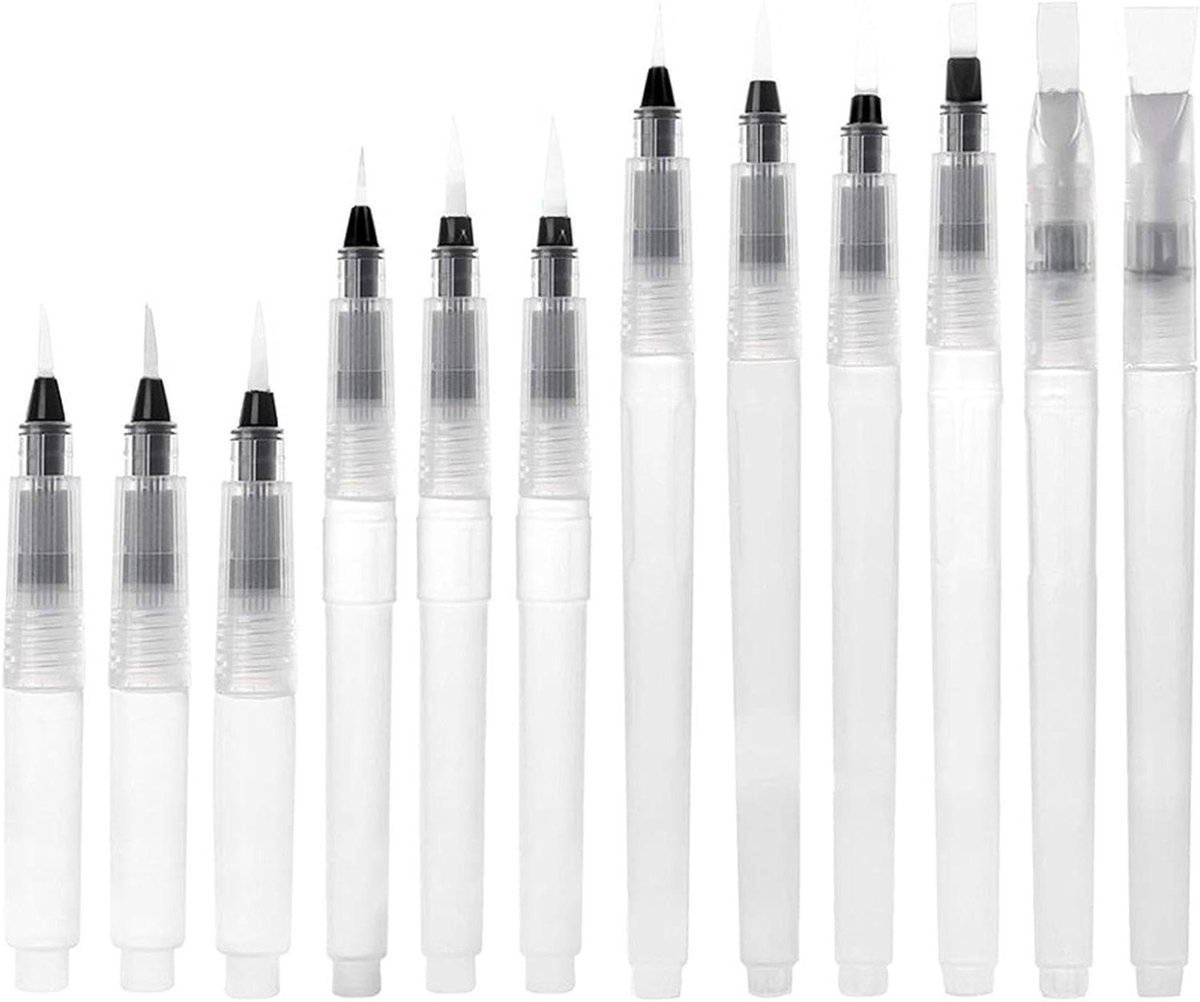 Inovra - Navulbare aquarel pennen set, 12 stuks, nylon penseeltips Tekenplaten voor verf, kunstenaars, schilderen, kalligrafie