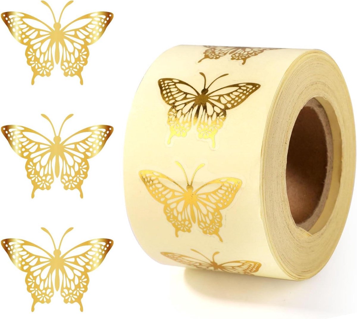 Inovra - Nederlandse titel: 500 stuks Gouden Vlinder Stickers Zelfklevende Vlinder Stickers voor Uitnodigingen en Cadeauverpakking - Lente Vlinder Labels voor Bruiloft en Babyshower