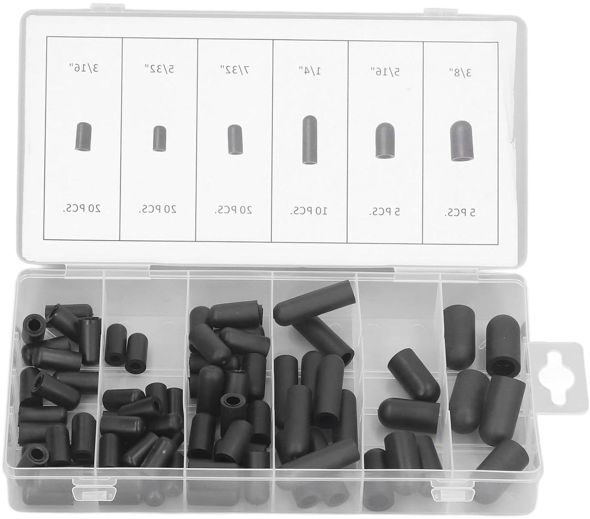 Inovra - Rubberen Afsluitdoppen Assortiment Set 80 Stuks - Hittebestendig Met Opbergdoos - 5/32in tot 3/8in Zwart