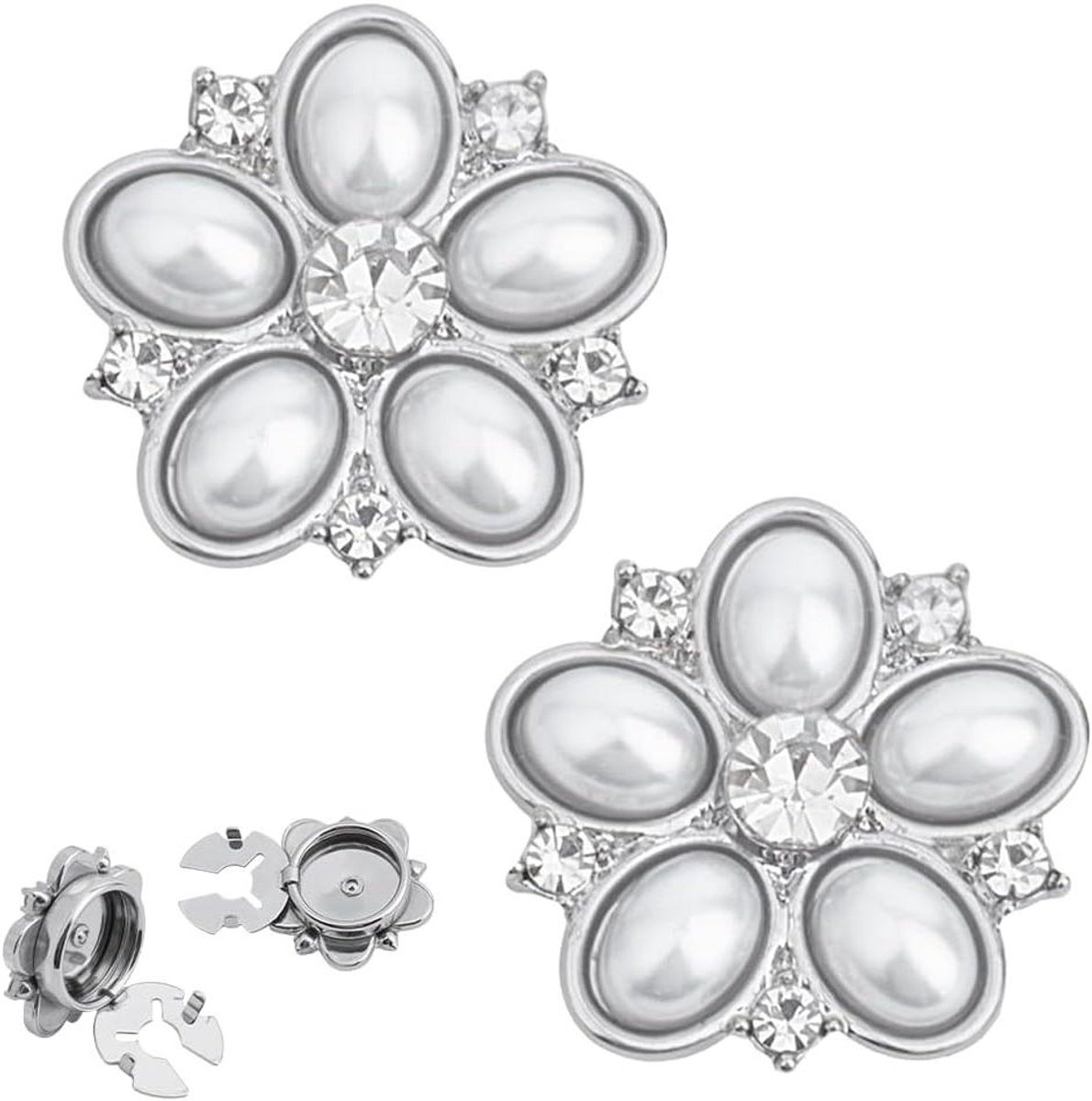 Inovra - Set van 2 stuks elegante platina knopen met parels en strass voor dames