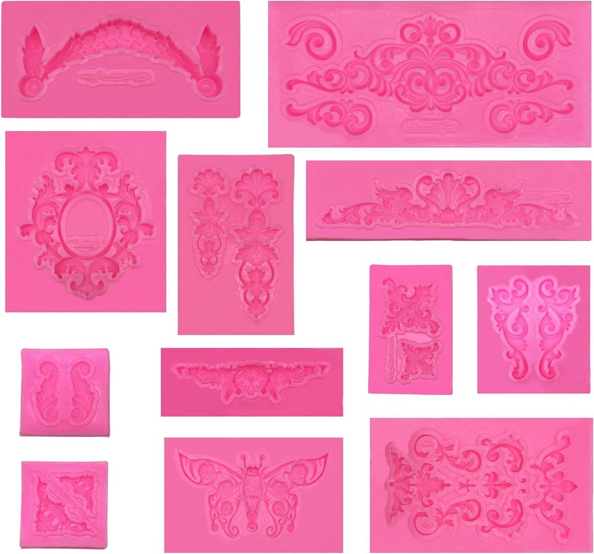Inovra - Siliconen Mal voor Fondant Decoratie en Cupcake Toppers - Barokke Stijl Fotolijsten - Geschikt voor Sieraden en Polymeer Klei - Crafting Projecten - Set van 12 Stuks