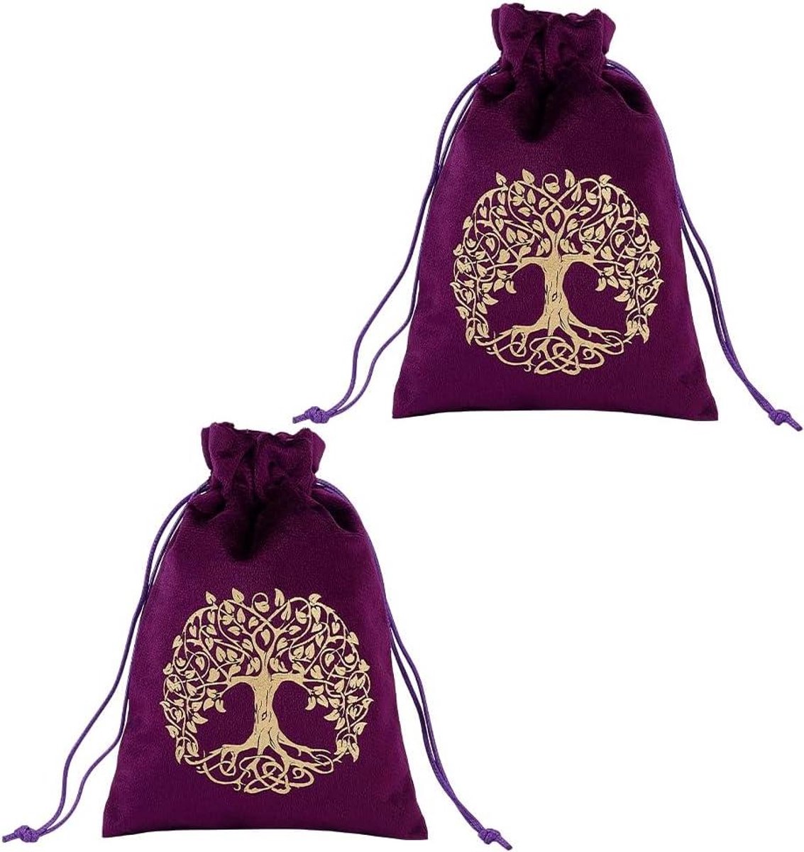   - Tarot opbergtas in paarse fluwelen stof met trekkoord - 18 × 13 cm - Bescherming voor kaarten - Levensboom design - Bordspel accessoire - Kaarthouder - Sieradenzakje