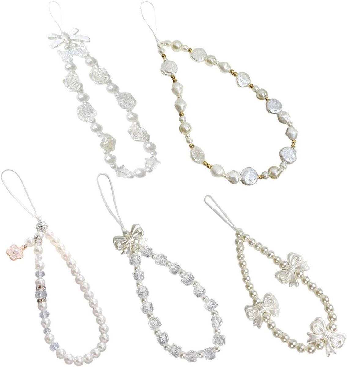Inovra - Telefoonkettingen met parel - Set van 5 - Telefoon Accessoires - Mobiele Telefoon Sieraden.