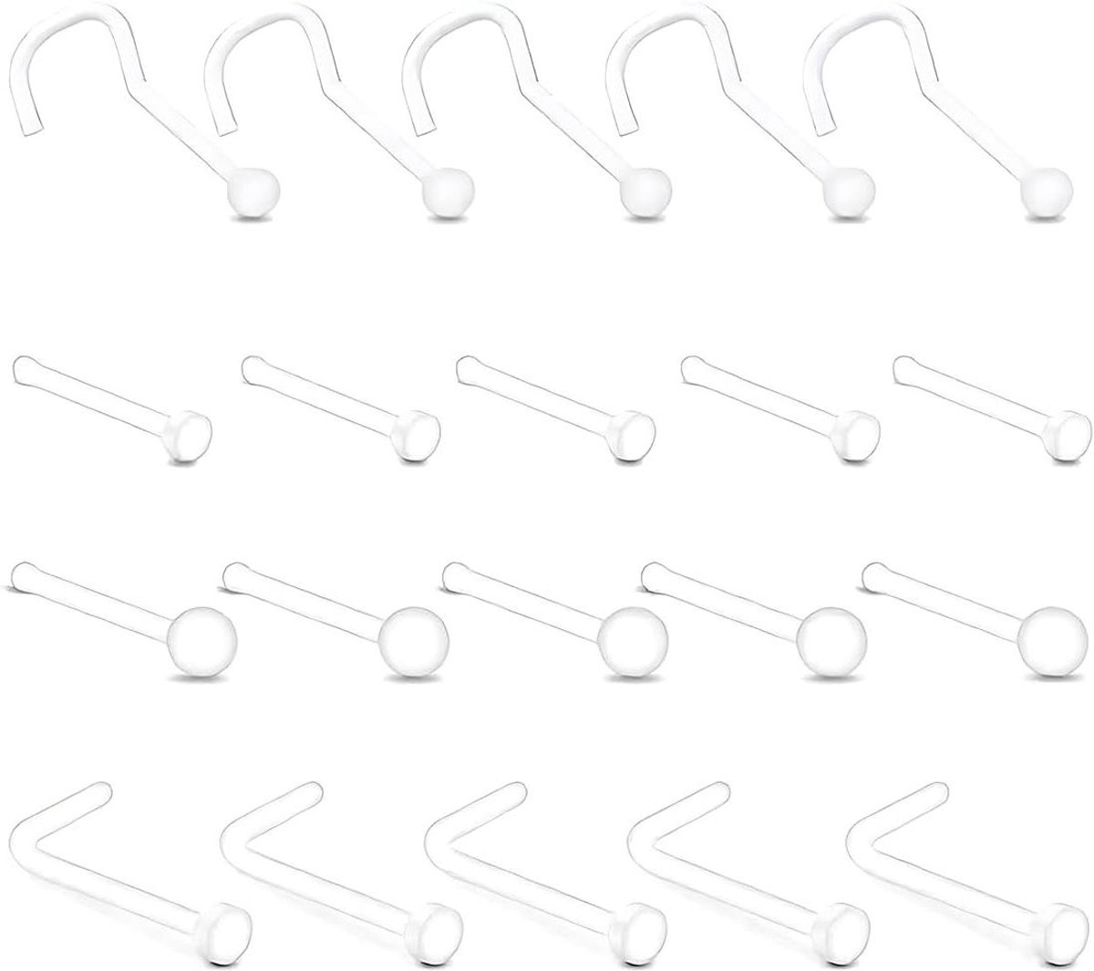 Inovra - Transparante neuspiercings kunststof - 20 stuks - L-vormig - Heldere schroefvorm - Neuspiercing voor school - 20 gram