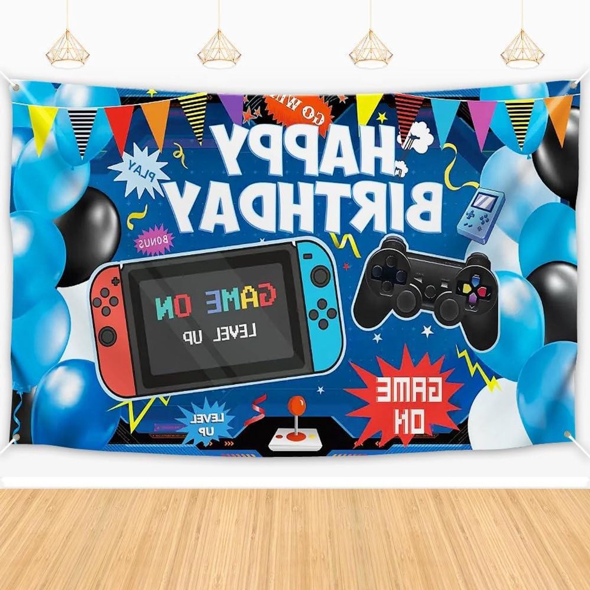   - Videogame thema achtergrond fotorekwisieten voor verjaardagsfeest (180 x 110 cm)