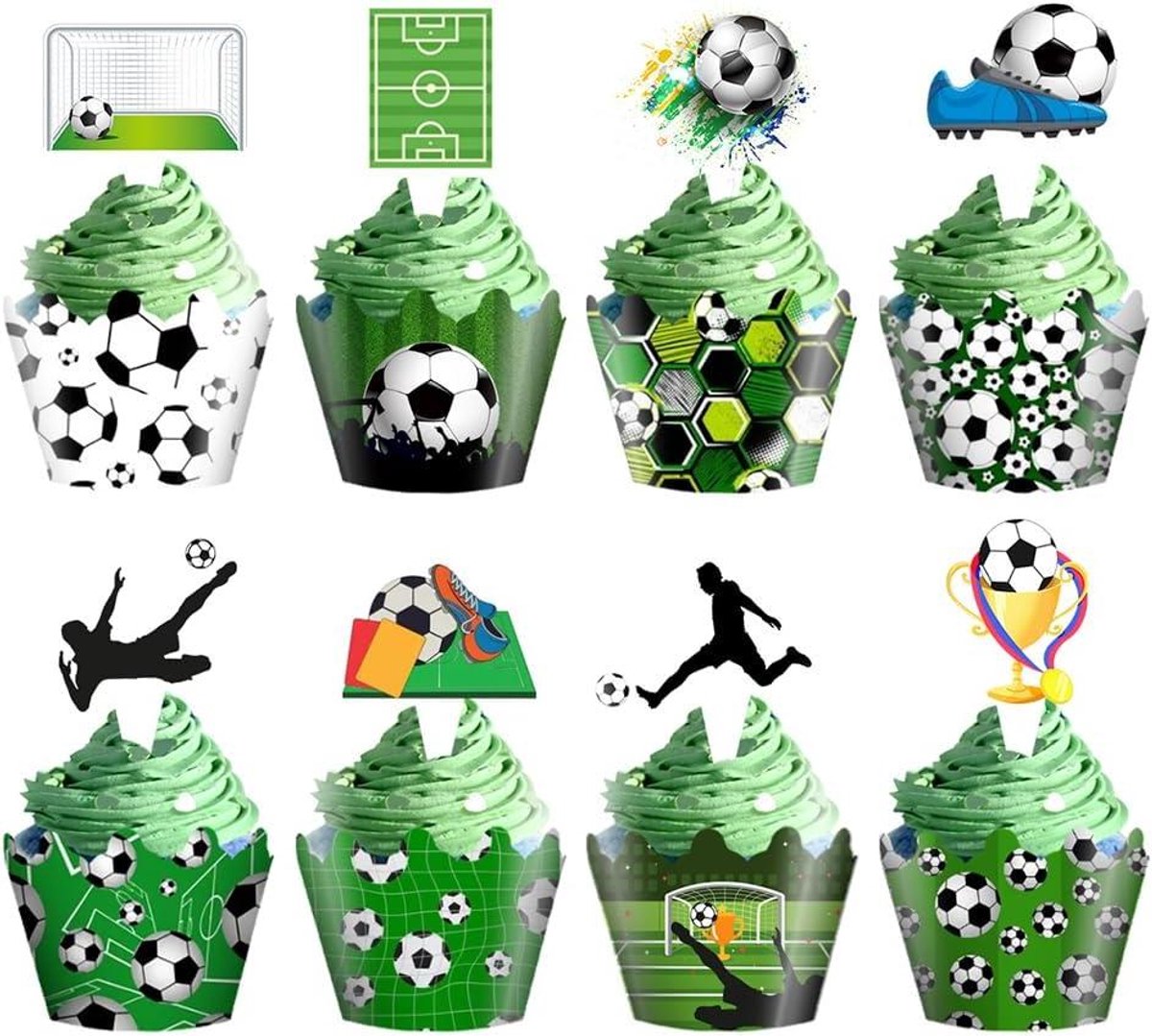 Inovra - Voetbal Cupcake Toppers en Wrappers - Bal en Sportveld Decoraties - Jongens Meisjes Kinderen - Verjaardag Feestartikelen