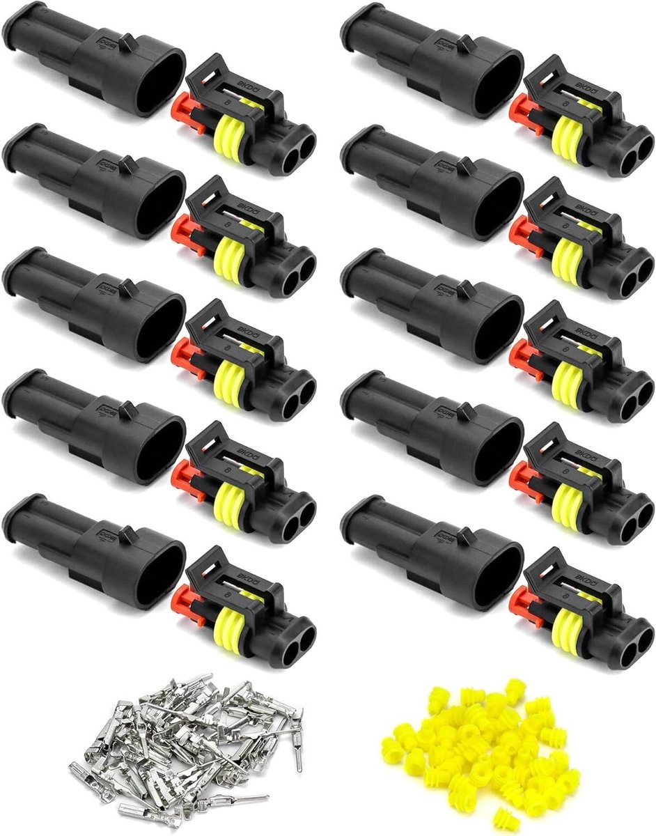 Inovra - Waterdichte 2-pins kabelconnector plug voor auto, vrachtwagen en motor - Set van 10st
