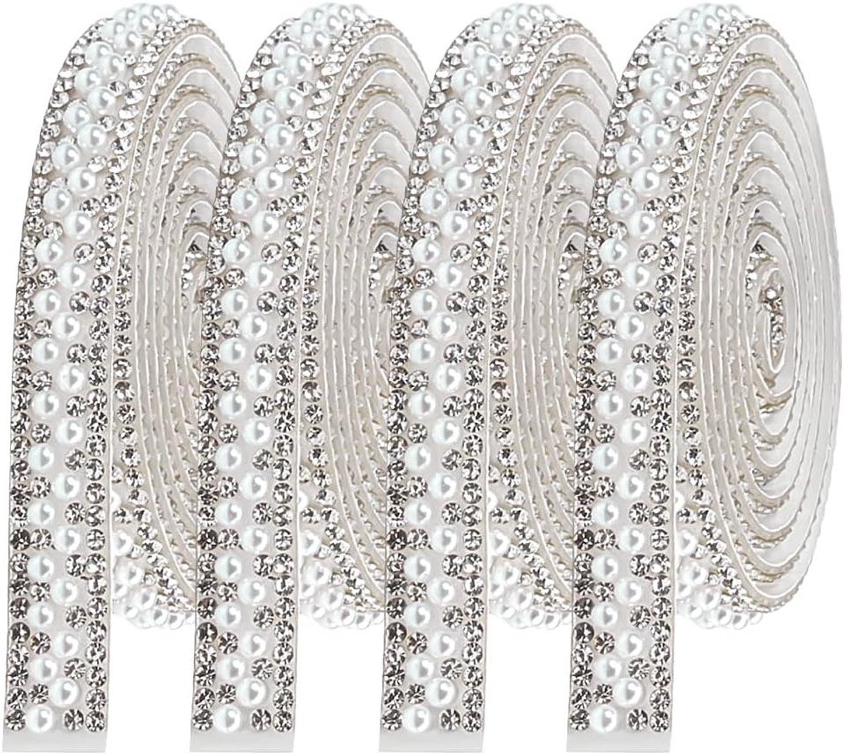 Inovra - Zelfklevende kralenband 4 stuks wit - 4 meter - strass-lint - ambachtelijke decoratie - DIY - knutselen met strass