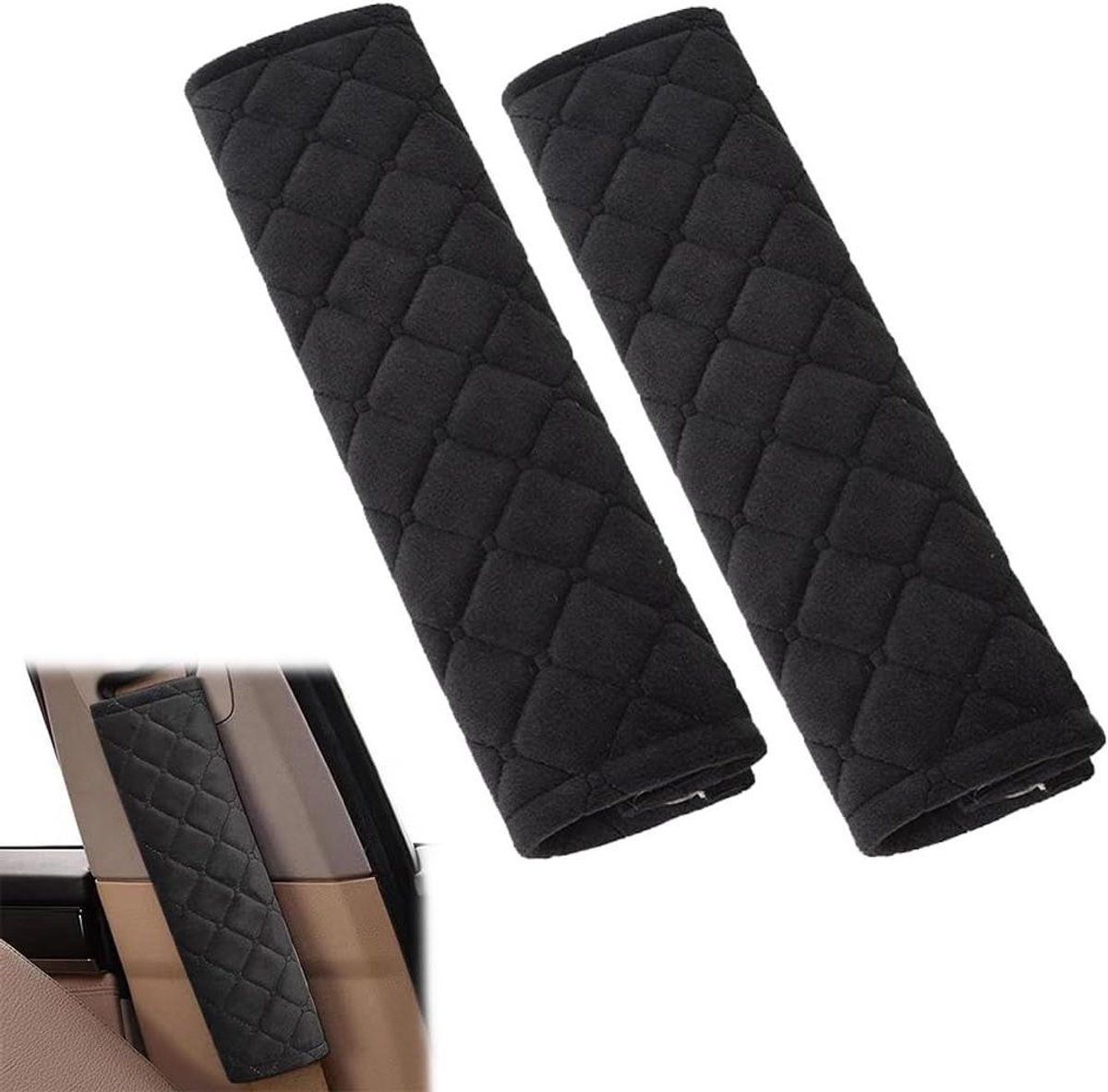 Inovra - Zwarte autogordelbeschermers - set van 2 - comfortabel en veilig - ook geschikt voor rugzakken