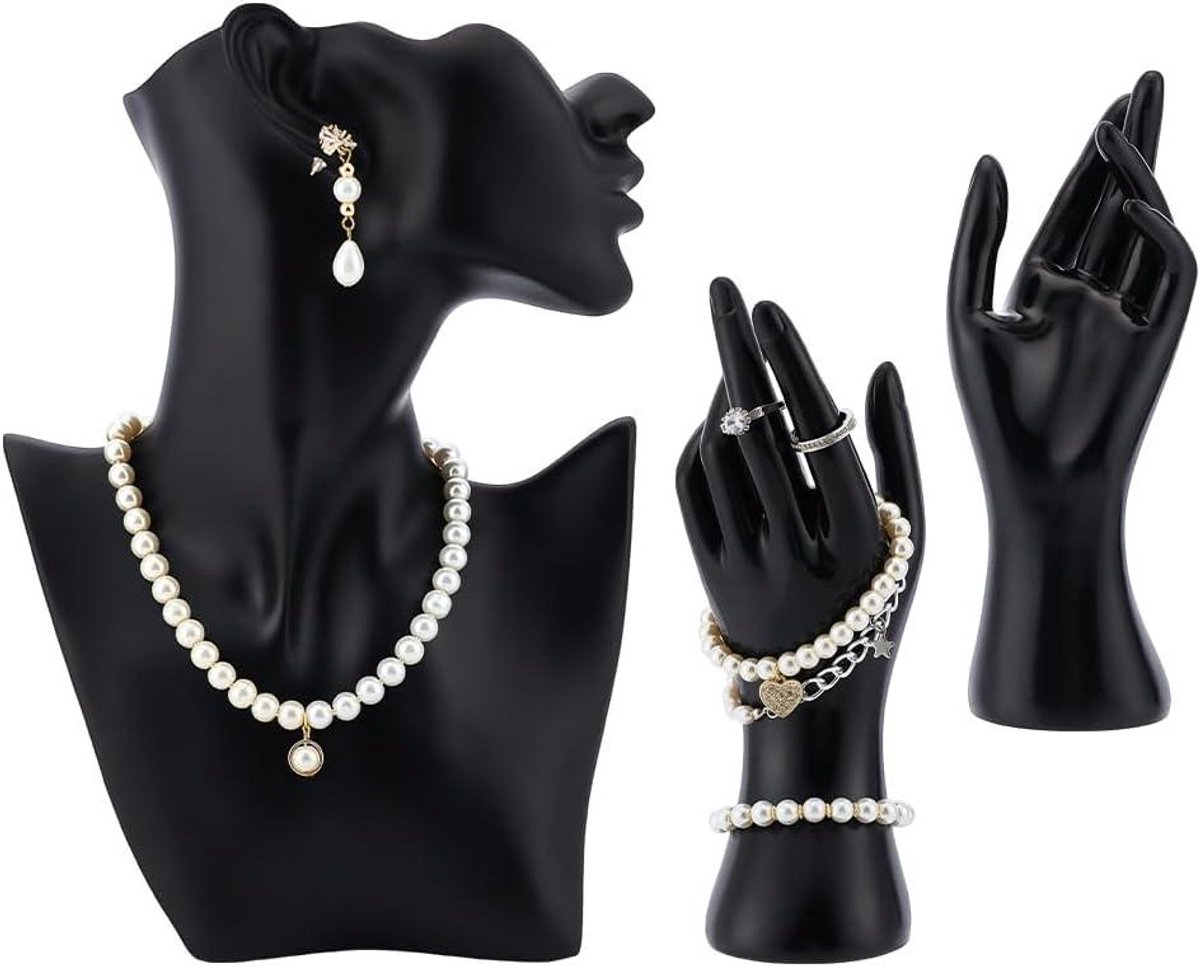 Inovra - Zwarte hars sieraden etalagepop set - 3 stuks voor kettingen, armbanden, en ringen