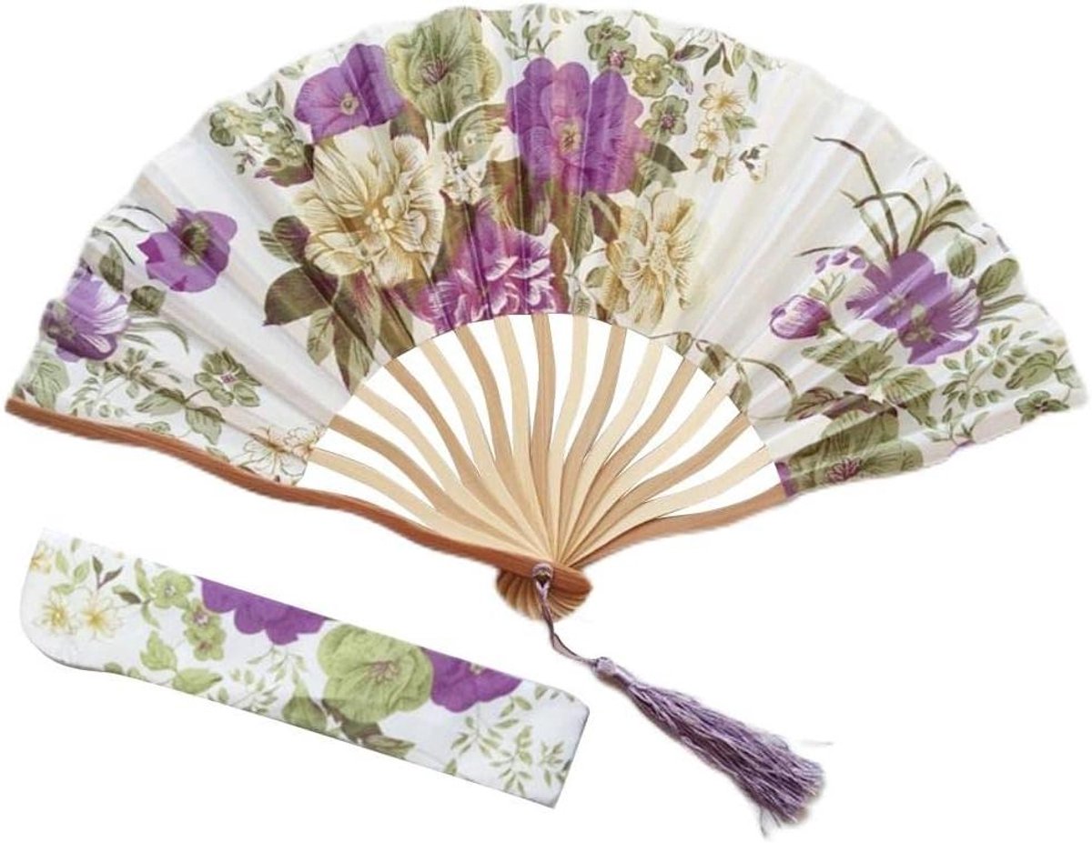   Plus - Handbediende zijden vouwventilator met kwastje voor verjaardag en bruiloft decoratie