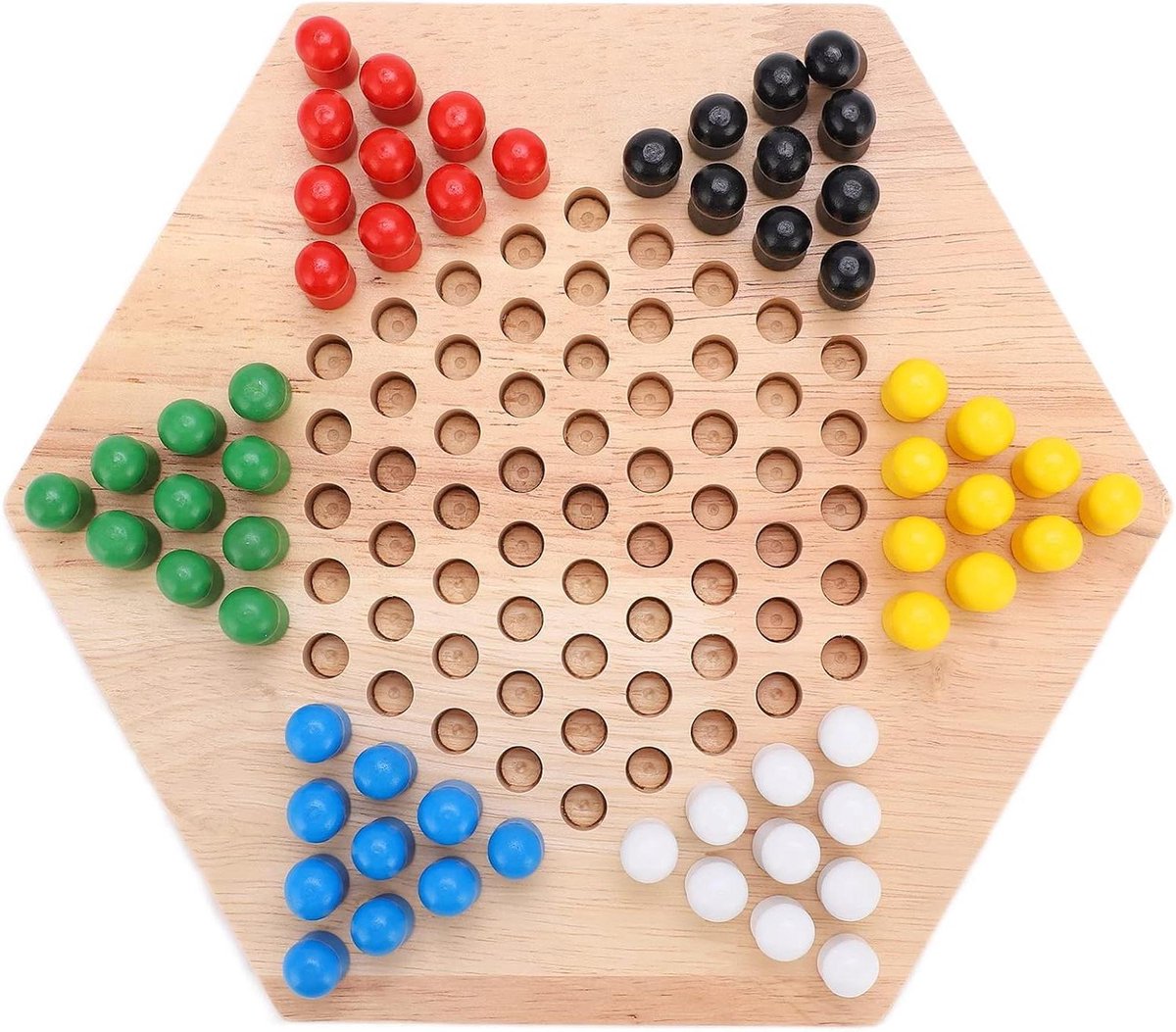   Plus - Houten Chinese Dammen Set Bordspel voor Familie - Kleurrijk en Educatief - Geschikt voor Kinderen en Volwassenen