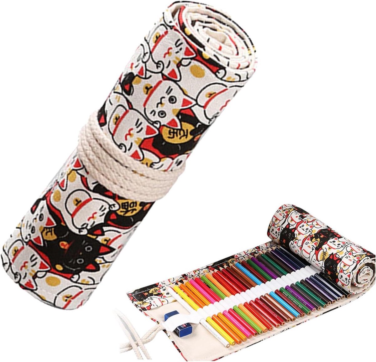 Inovra Plus - Rolmapje voor potloden met 24 gaten - Etui om potloden op te rollen - Handige pennenhouder - Kleur: Zwart/Bruin