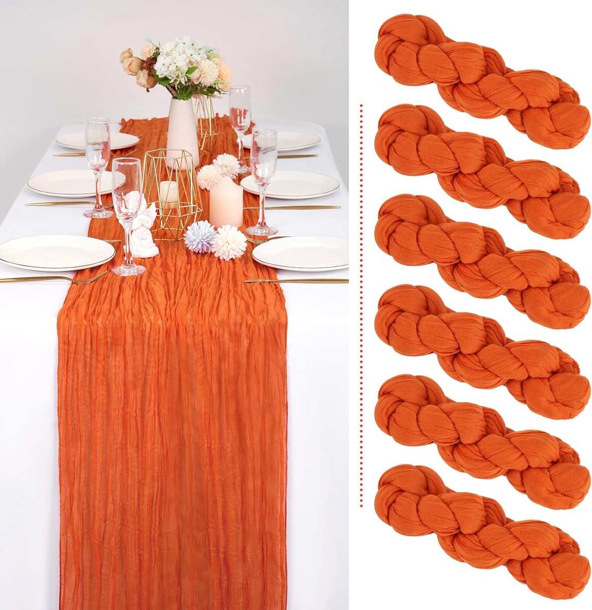 Inovra ® Charmante Set van 6 Oranje Tafellopers van Gaas voor Bruiloften en Feestdecoraties