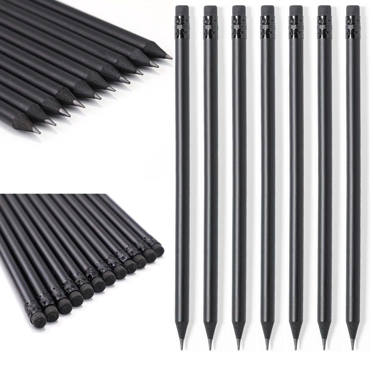 Inovra ® Set van 100 Zwarte HB Potloden met Gum voor Creatief en Professioneel Gebruik