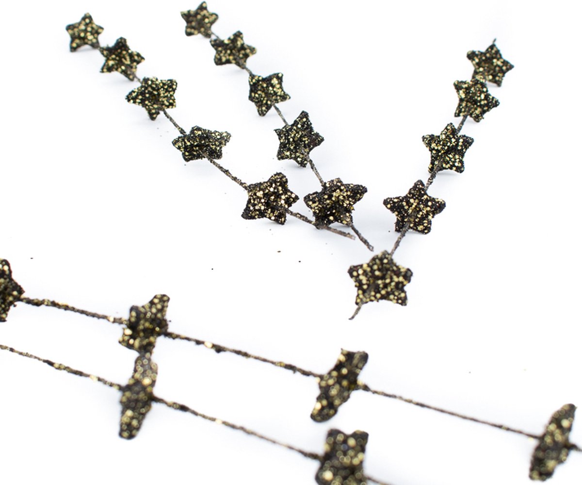 Cadeauversiering - Cadeaudecoratie - Topping - Zwarte Sterren met Gouden Glitter (per 18 stuks verpakt)