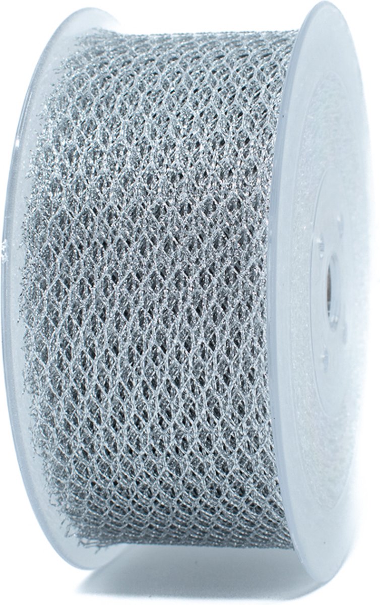 Tule lint grof - zilver - 20 meter - cadeaulint - inpakmateriaal