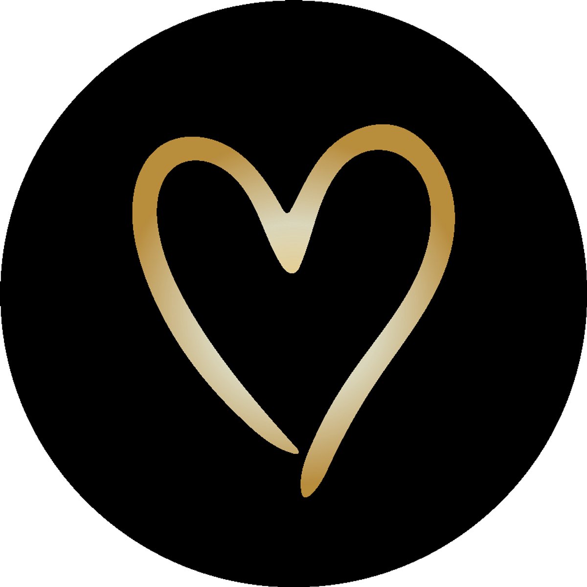 Zwarte sticker met gouden hart – Ø 4 cm – 200 stuks op rol – Luxe sluitstickers voor cadeauverpakking & geschenkverpakking