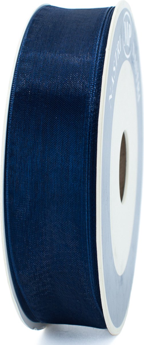 donkerblauw lint - organza blauw cadeaulint - 50 meter x 25 mm - inpakmateriaal