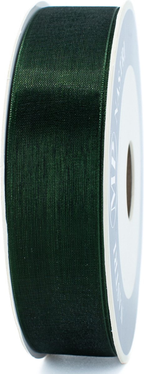 donkergroen lint - organza groen cadeaulint - 50 meter x 25 mm - inpakmateriaal
