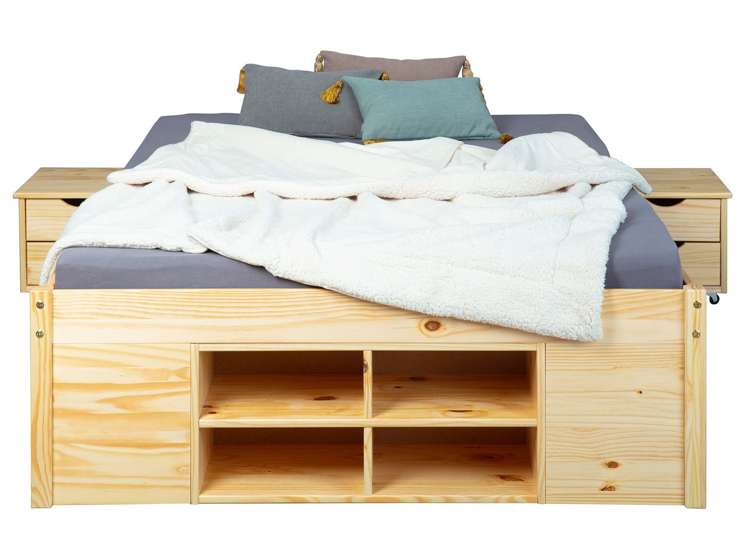 Inter Link Bedframe Claas of Till inclusief 2 nachtkastjes en lattenbodem (Natuur - Claas, 160 x 200 cm)